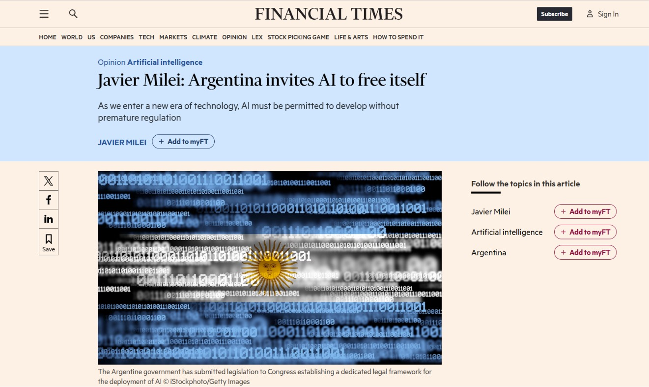 Artículo del Financial Times sobre Inteligencia Artificial y Argentina
